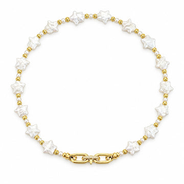 NINEMOO Starry Veil Pearl Necklace – white star-shaped Freshwater Pearls with gold-tone fittings, necklace only