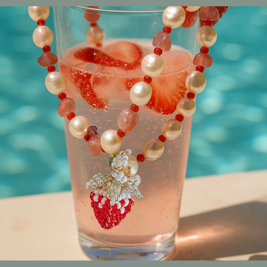 Strawberry Pearl Luxe Necklace by NINEMOO – detail view