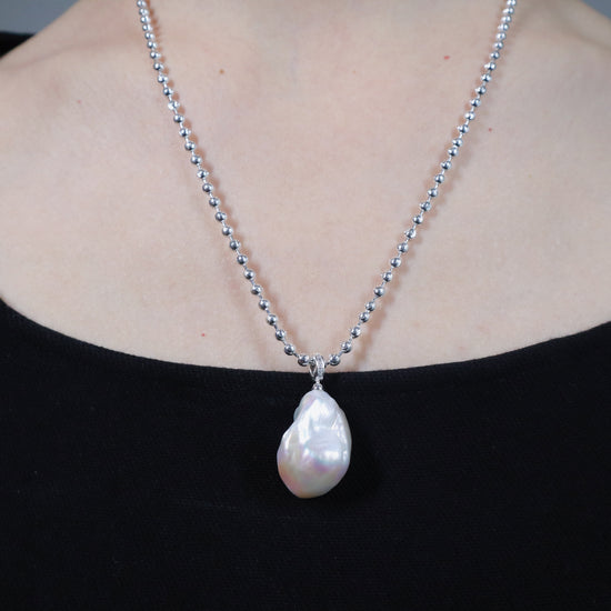 Silver Ball Chain Baroque Pearl Necklace by NINEMOO – alternate view