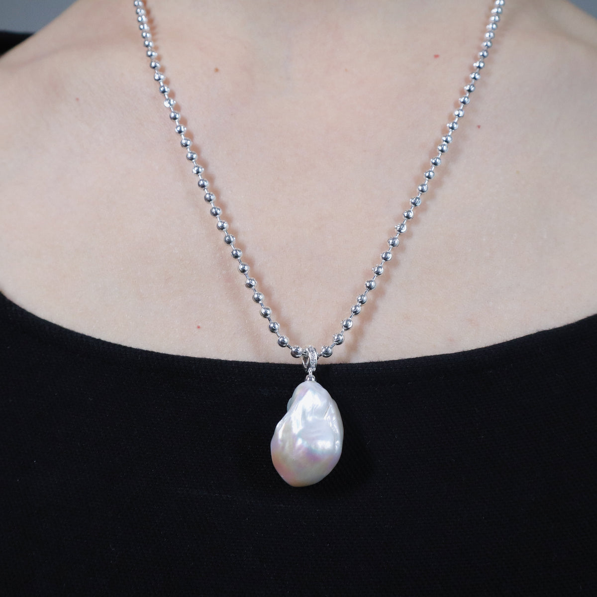 Silver Ball Chain Baroque Pearl Necklace by NINEMOO – alternate view