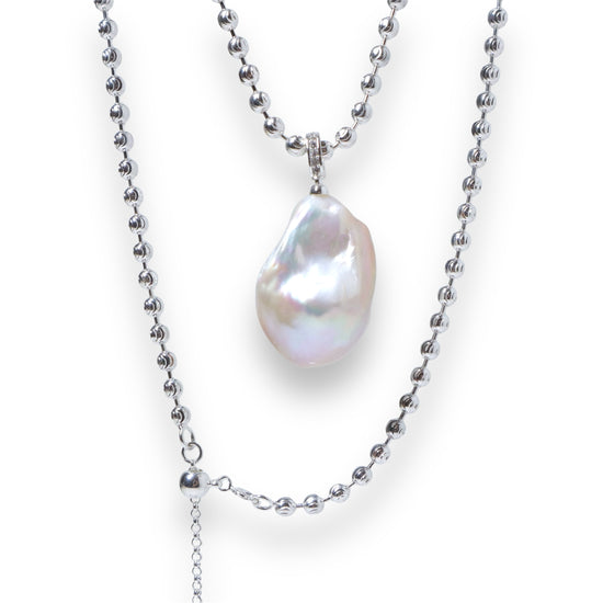 Silver Ball Chain Baroque Pearl Necklace by NINEMOO – product view 5