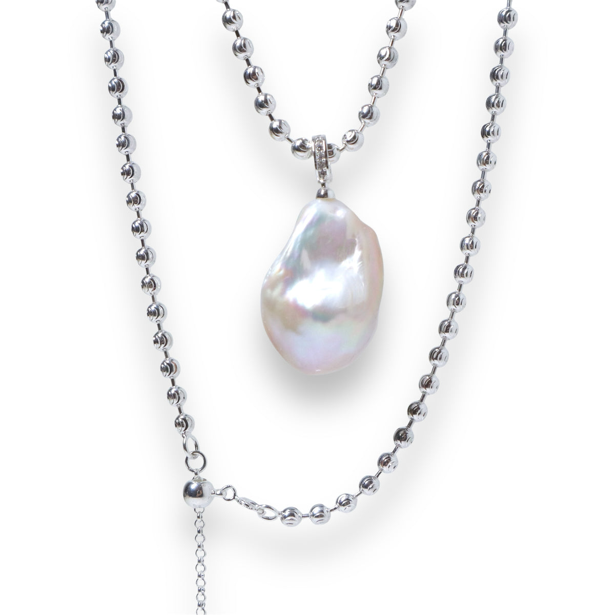 Silver Ball Chain Baroque Pearl Necklace by NINEMOO – product view 5