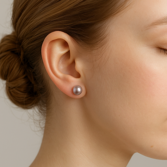 Timeless Pink Pearl Studs by NINEMOO – detail view