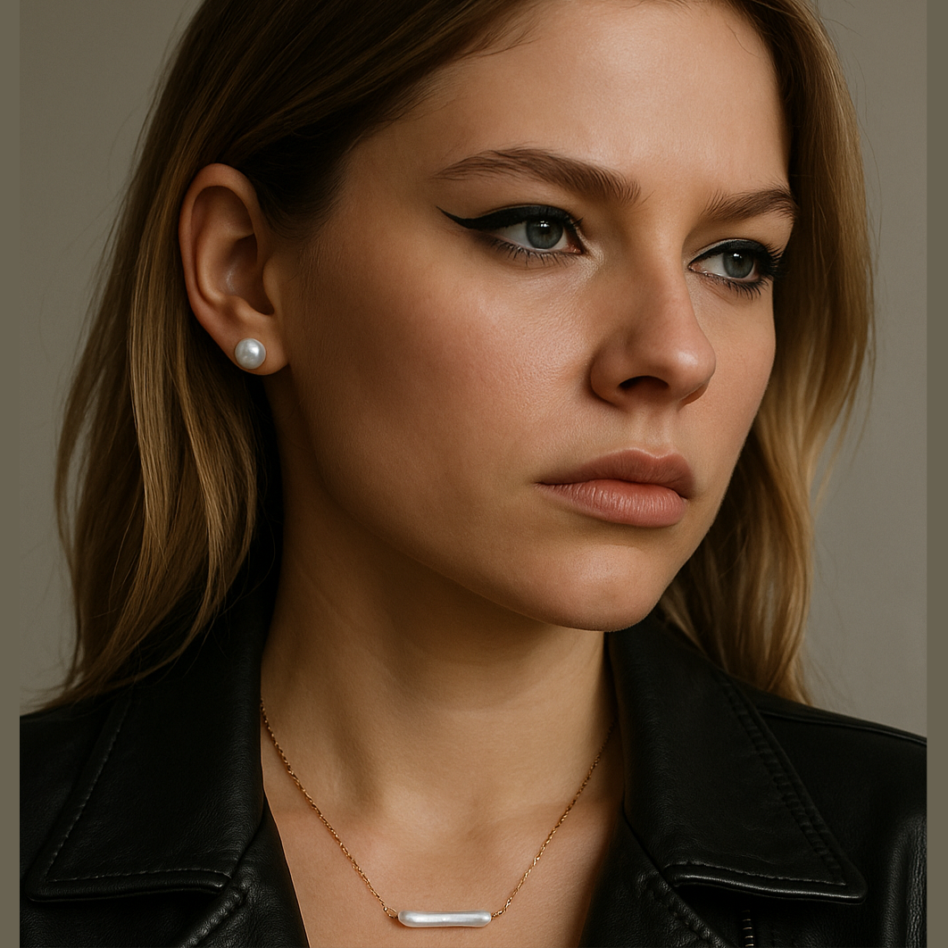 Timeless Silver Pearl Studs by NINEMOO – detail view