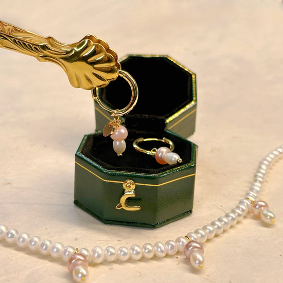 Tiny Mushroom Pearl Hoops by NINEMOO – product image