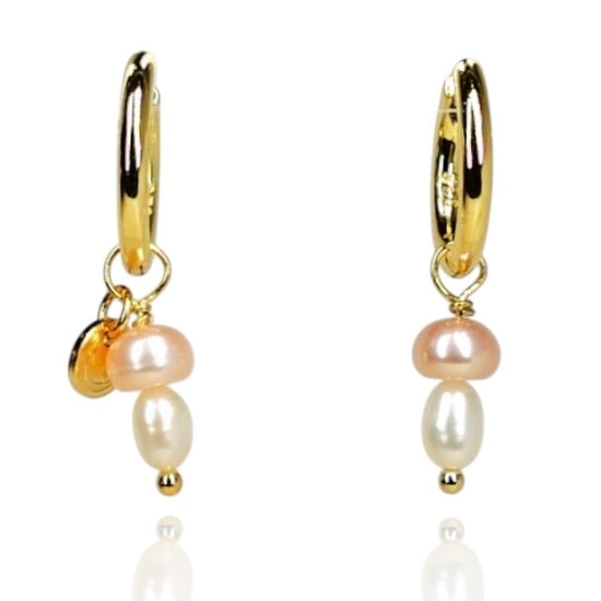 Tiny Mushroom Pearl Hoops by NINEMOO – detail view