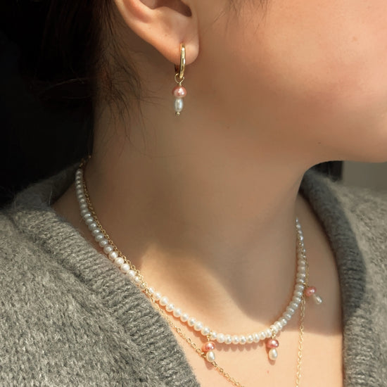 Tiny Mushroom Pearl Hoops by NINEMOO – alternate view