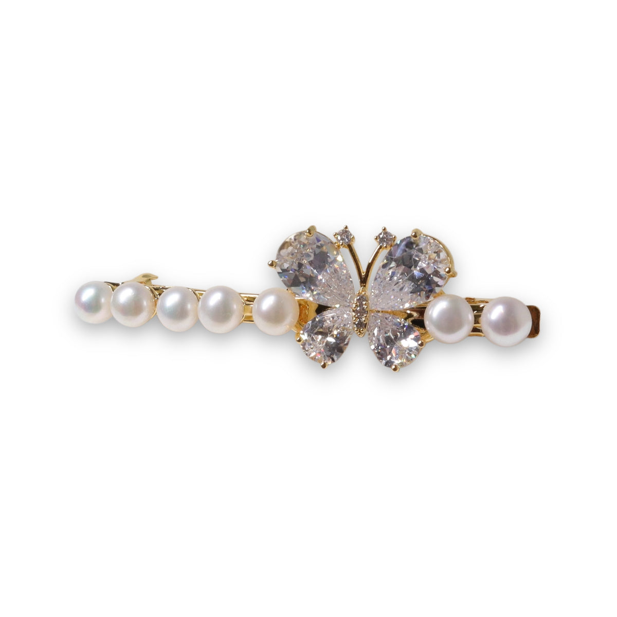 Zirconia Butterfly Pearl Spring Hair Clip by NINEMOO – detail view