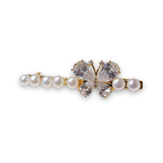 Zirconia Butterfly Pearl Spring Hair Clip by NINEMOO – detail view