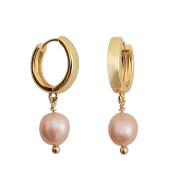 Pink Pearl Hoop Earrings