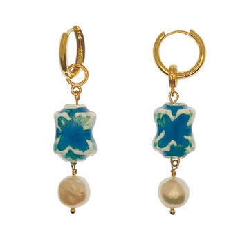 Oriental Pearl Hoop Earrings