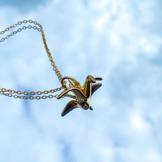 14k Gold Origami Cranes Earrings&Necklace