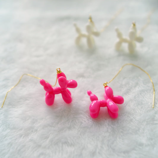 Balloon Poodle Threader Earrings - Pink
