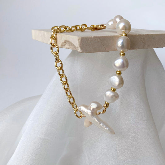 Cross Pearl Chain Bracelet
