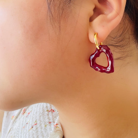Red heart hoops earrings