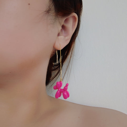 Balloon Poodle Threader Earrings - Pink