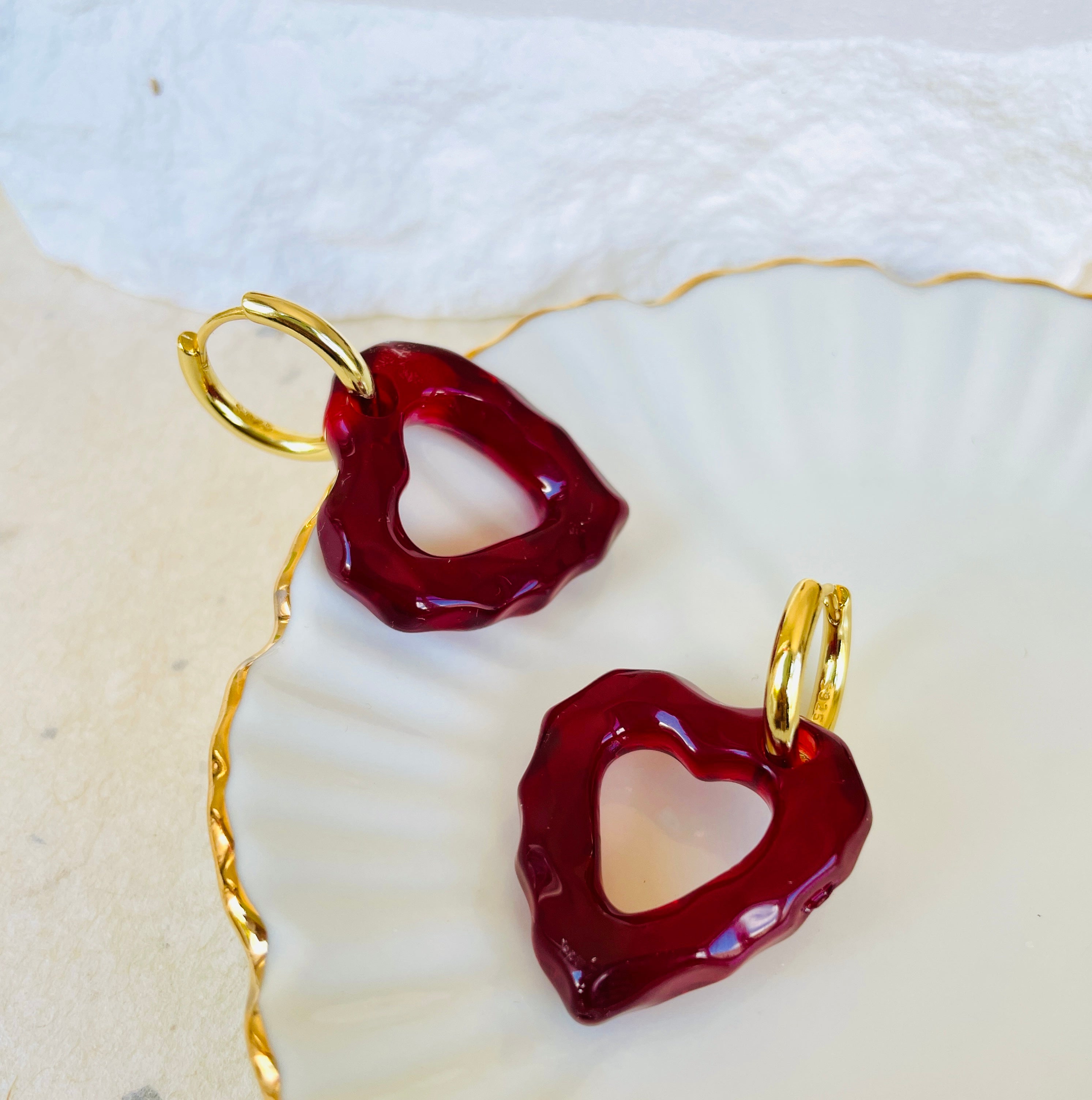 Red heart hoop deals earrings