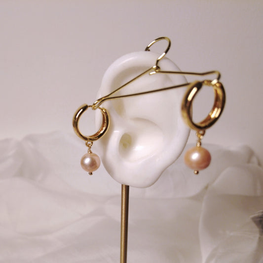 Pink Pearl Hoop Earrings