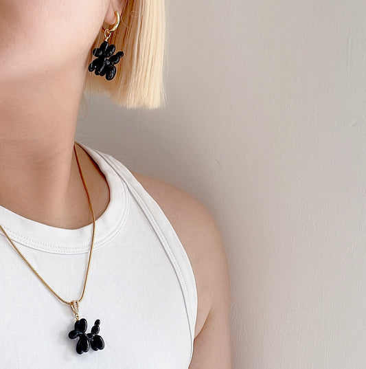 Black Balloon Poodle Hoops Earrings and Necklace