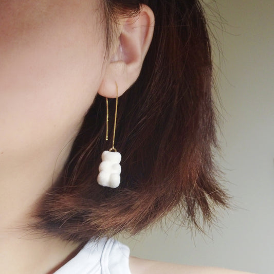 Fluffy Bear Threader Earrings