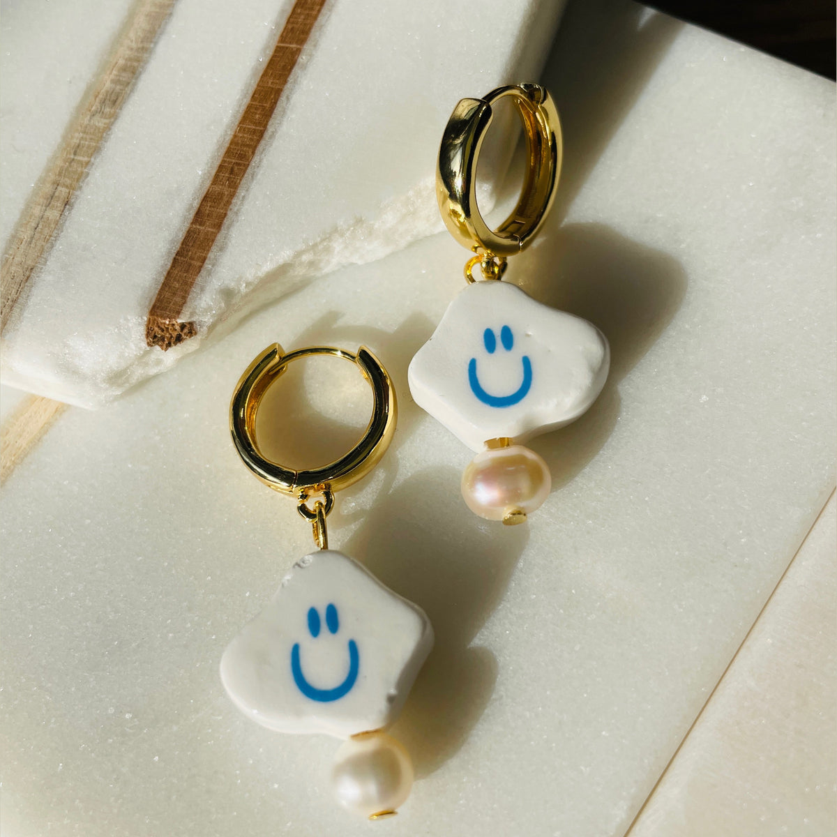 Ceramic Cloud And Pearl Earrings by NINEMOO – alternate view