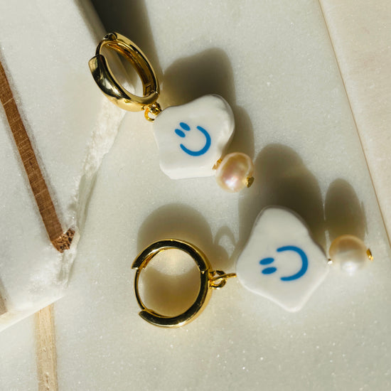 Ceramic Cloud And Pearl Earrings by NINEMOO – product view 4