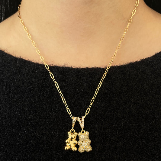 Duo Golden Bear Necklaces by NINEMOO – detail view