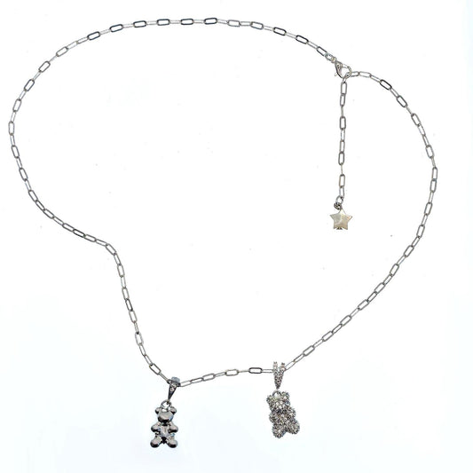 Zirconia Bear Necklace - Double Pendant by NINEMOO – detail view
