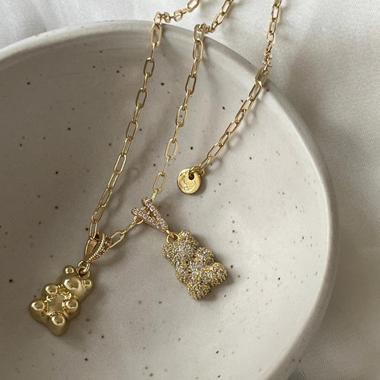 Zirconia Bear Necklace - Double Pendant by NINEMOO – product view 4