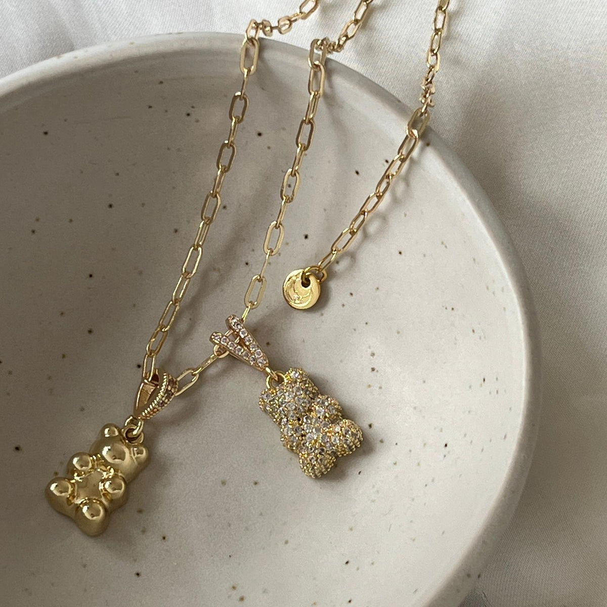Zirconia Bear Necklace - Double Pendant by NINEMOO – product view 4