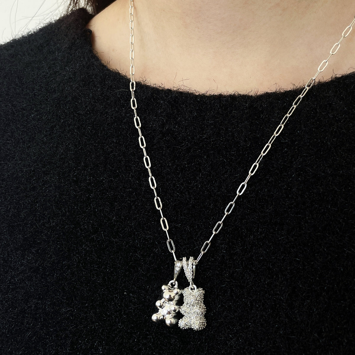 Zirconia Bear Necklace - Double Pendant by NINEMOO – product view 6