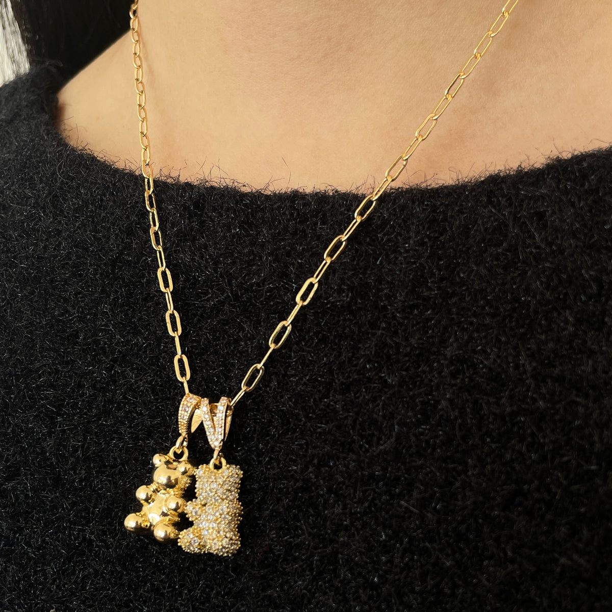 Zirconia Bear Necklace - Double Pendant by NINEMOO – product view 8