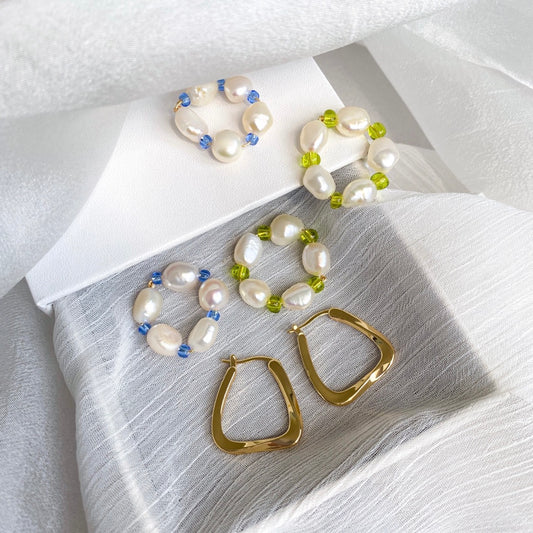 Pearls Wreath And Irregular Hoops Earrings